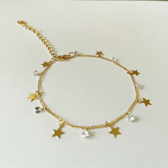 Dainty Minimalistic Gold-tone Star Sparkle Charm Anklet Adj. Length - NWT - Picture 4 of 15